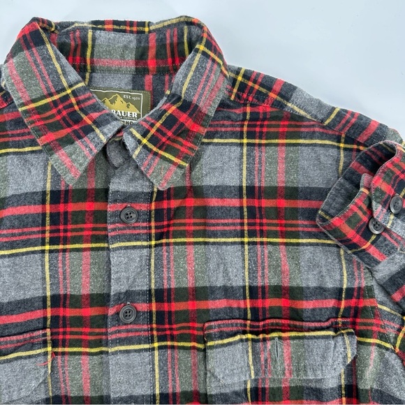 Eddie Bauer Sport Shop Plaid Flannel Shirt Mens Large Tall Red Gray Button Top - Picture 1 of 12